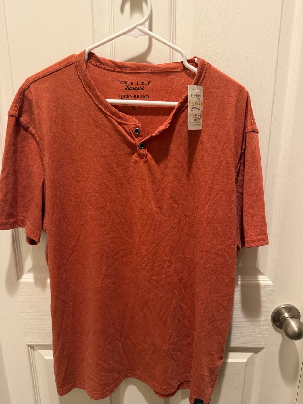 NWT Lucky Brand Venice Burnout Henley Shirt Cinnamon Stick XL